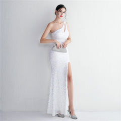 Elegant Sequin Beaded Shoulder Slim Fit Formal Dress