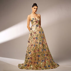 Elegant Sleeveless Strap Sequined Evening Dress