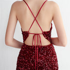 REVCHIC LUXE Elegant Velvet Sequin Sleeveless Maxi Gown