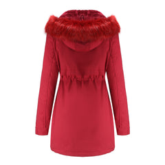 Women Cotton Padded Detachable Fur Collar Quilted Coat