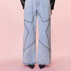 Women Loose Retro Beaded Jeans