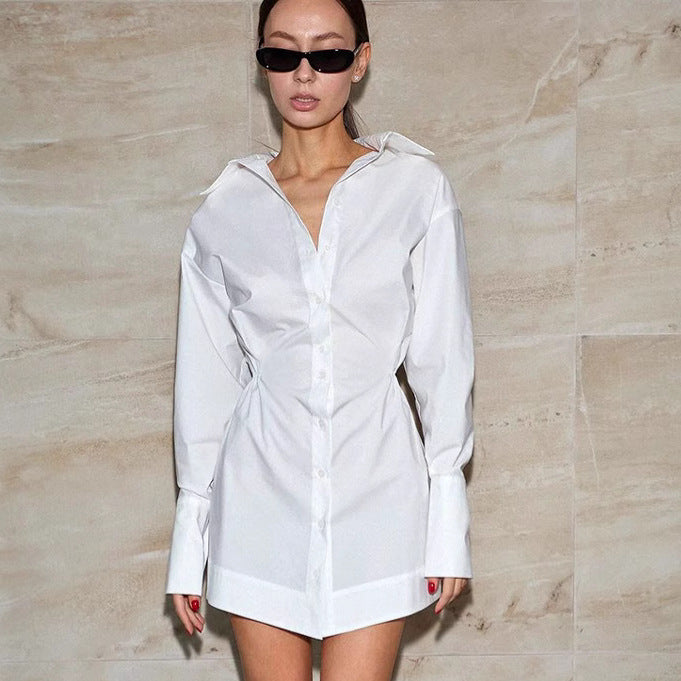 Long Sleeve Polo Collar Shirt Dress