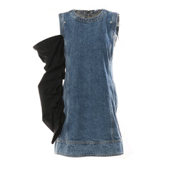 Elegant Denim Stitching Oversleeves Party Dress