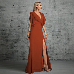 Butterfly Sleeve V Neck Cocktail Evening Dress