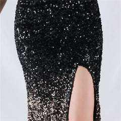 Elegant Feather Beaded Sequin One Shoulder Evening Dress