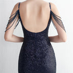 REVCHIC LUXE Elegant V-Neck Sequin Split Maxi Gown