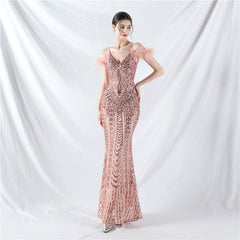 Elegant Floral Sequin High End Evening Dress