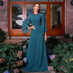 Long Sleeves Elegant Green Formal Dress