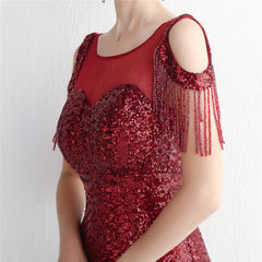 Elegant Beaded Tube Top Short Sleeve Sequined Formal Dress