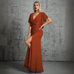 Butterfly Sleeve V Neck Cocktail Evening Dress