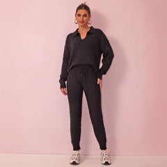 Solid Color Sweater Trousers Knitted Two Piece Set