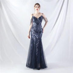 Elegant Sequin Mesh Beaded Evening Dress