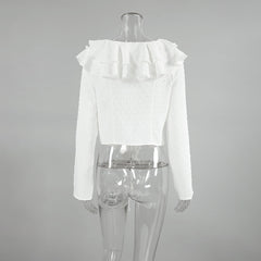 Ruffled White Crepe Casual Long Sleeve Blouse