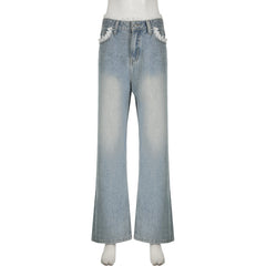 Cool Casual Low Waist Straight Washed Denim Jeans