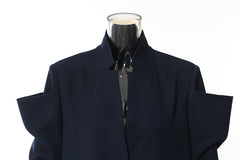 Navy Blue Stitching Long Trench Coat