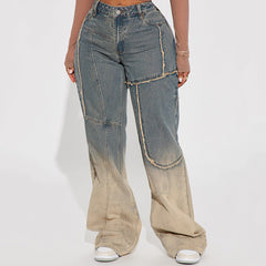 Street Gradient Frayed Washed Loose Jeans