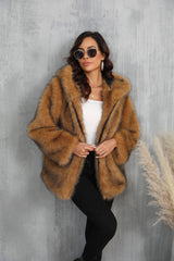 Solid Color Loose Hooded Short Fur Collar Coat