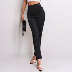 Women Stretch Slim Fit Buttoned Casual Pants