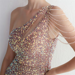 Elegant Sequin Beaded Shoulder Slim Fit Formal Dress