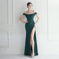 Off the Shoulder Collar Split Evening Dress