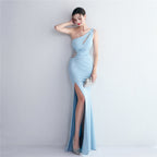 REVCHIC LUXE Elegant One-Shoulder Beaded Fishtail Gown