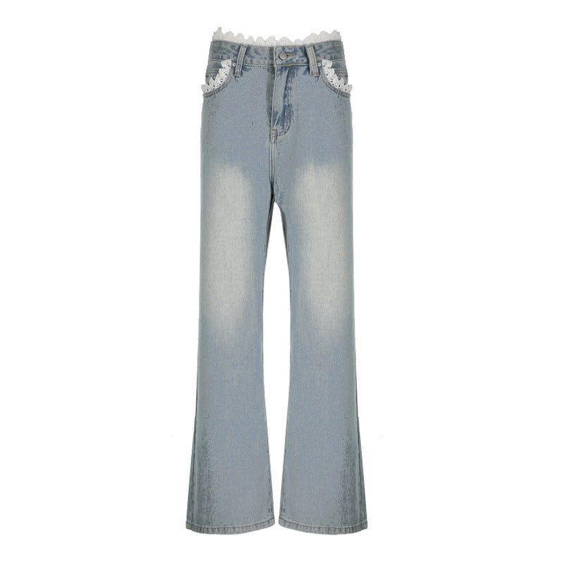 Cool Casual Low Waist Straight Washed Denim Jeans