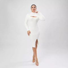 Women Half Turtleneck Long Sleeve Cutout Sweater Dress