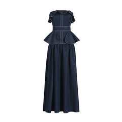 Elegant Denim Ruffled Tube Top Daily Dress