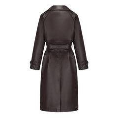 Women Long Loose Jacket Faux Leather Trench Coat