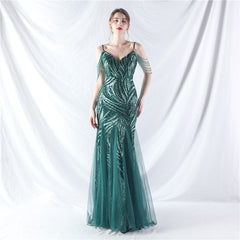 Elegant Sequin Mesh Beaded Evening Dress