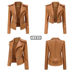 Women Detachable Hem Casual Faux Leather Jacket