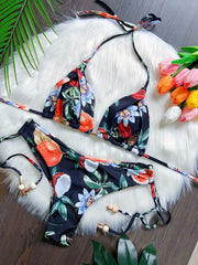 Sexy Floral Split Backless Swimsuit