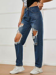 Women Ripped High Waist Casual Jeans