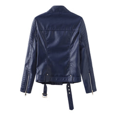 Long Sleeved Hipster Faux Leather Jacket with Belt