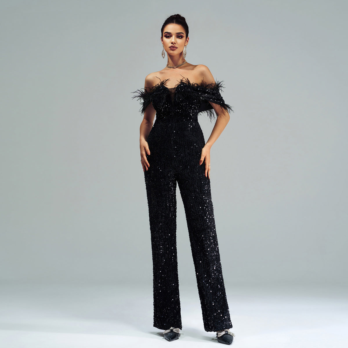 Women Backless Sequined Jumpsuit