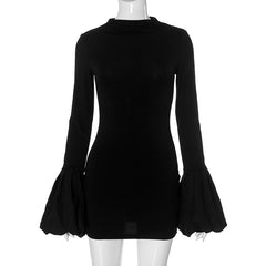 Women Fall Long Puff Sleeve Waist Tight Party Dress