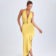 Asymmetric Pleated Backless Cutout Party Dress