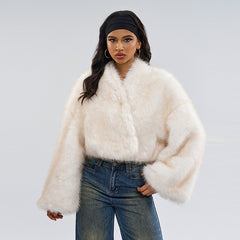 Women Retro Mink like Fur Short Plush Coat