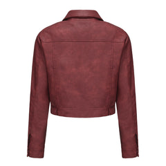 Women Multi Pocket Thin Leather Jacket