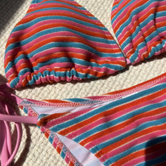 Stripe Towel Cloth Simple Sexy Split Swimsuit