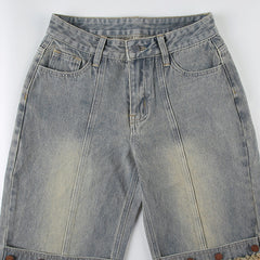 Women Washed Worn Straight Jeans