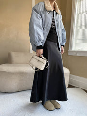 Elegant Fleece lined High Waist Draping Satin Skirt