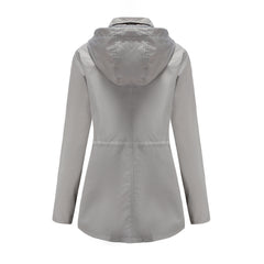 Women Mid Length Windbreaker Hooded Coat