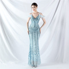 Elegant Floral Sequin High End Evening Dress