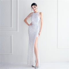 Elegant Micro Glass Beaded Sequined Evening Dress