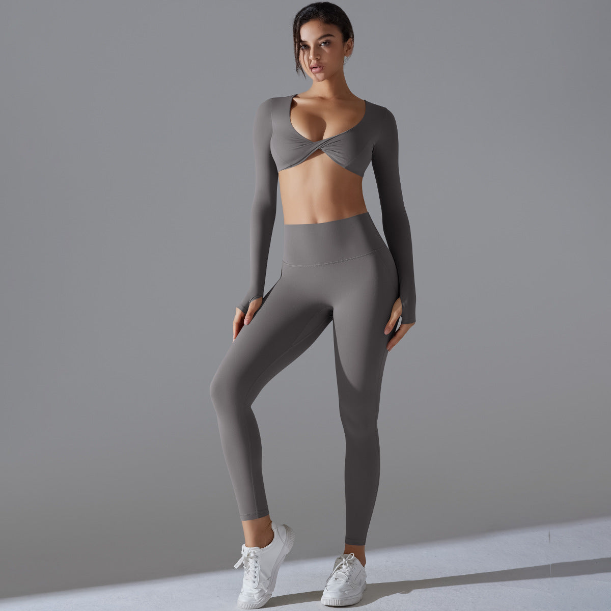 Long Sleeve Solid Color Slim Elastic Sports Suit