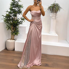 Elegant Strapless Twisted Party Satin Dress