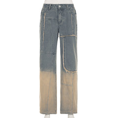 Street Gradient Frayed Washed Loose Jeans