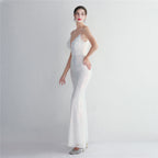 REVCHIC LUXE Elegant V-Neck Floral Sequin Sleeveless Formal Gown