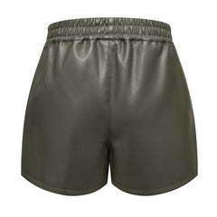 Women Simple Faux Leather Shorts